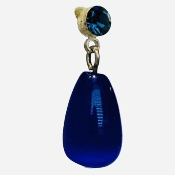 Vintage Royal Blue Glass Beaded Rhinestone Drop Dangle Pierced Women’s Earrings - Picture 5 of 6
